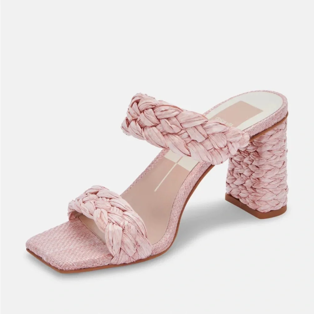 DOLCE VITA Paily Pink Raffia Straw Block Sandal Heels 9.5 ( G‎ 115)